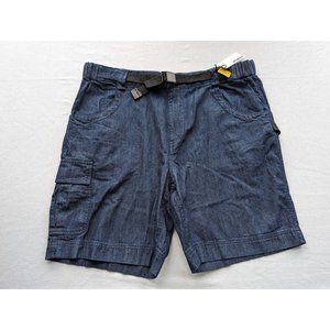 Men's Caterpillar Denim Cargo Shorts Size XL Belted Elastic‎ Water Resistant NEW